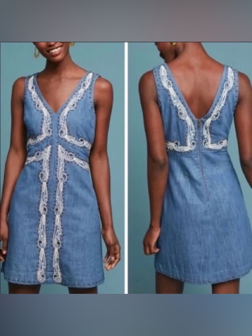 Anthropologie NWT Blue Sheath Mini Dress V-Neck Sleeveless size 6